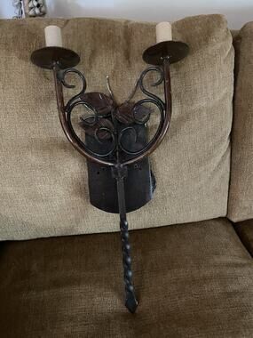 Hand Forged Spanish hacienda Style Two Light Sconces 22x11.5x5 Three Available.